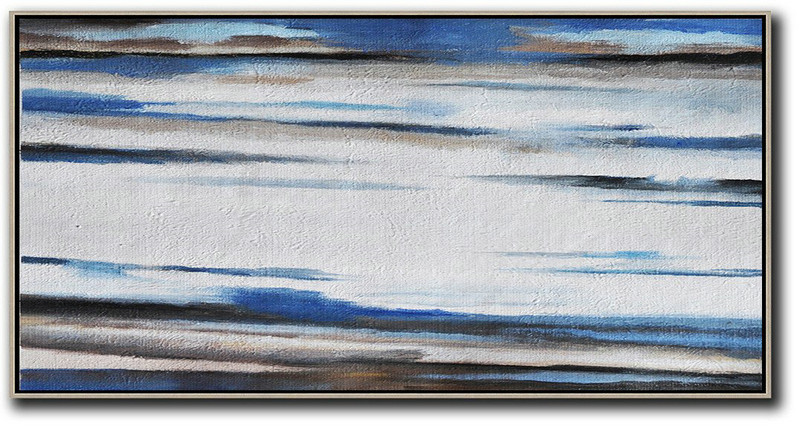 Large Abstract Art,Hand Painted Panoramic Abstract Painting,Artwork For Sale,White,Blue,Brown.etc